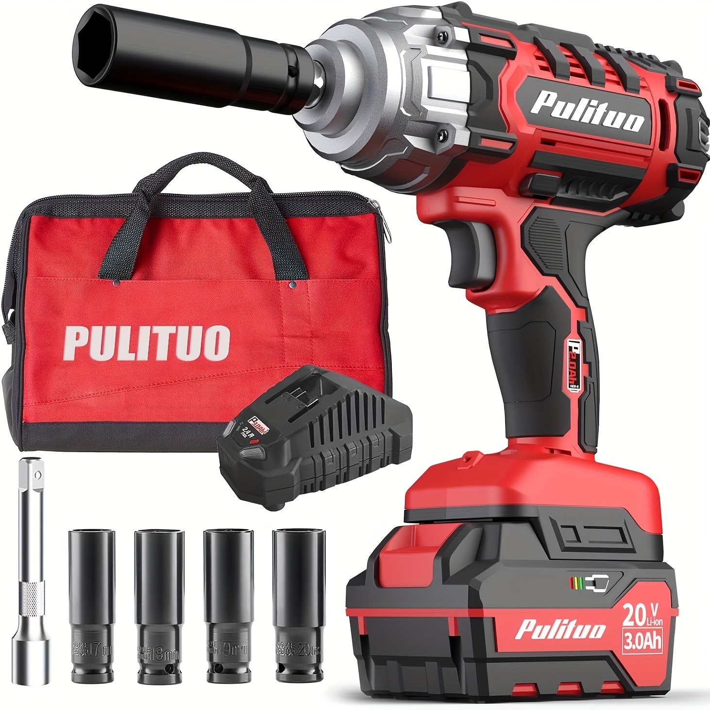 Muylux 20V Cordless Brushless Impact Wrench 1/2" - 320 Ft-lbs Torque With 4.0Ah Battery