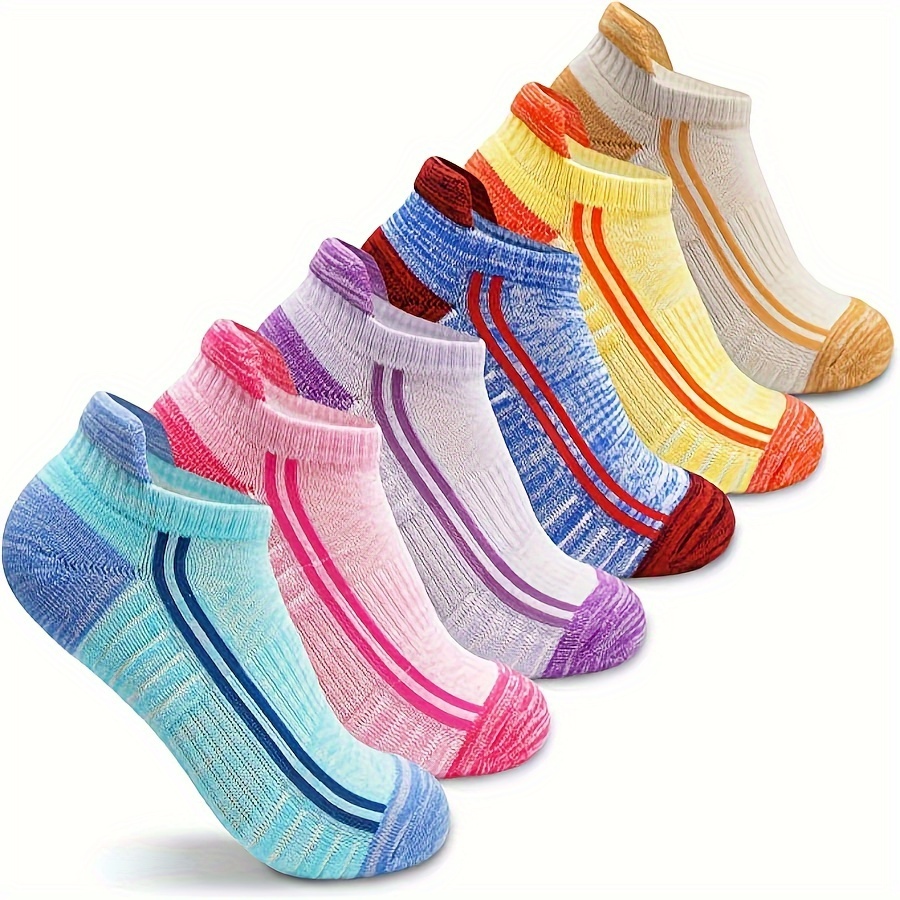 Image of 6 Pairs Of Mixed Color Women's Sports Boat Socks, Suitable For Yoga Or Pradat, Sweat Absorption And Ventilation, Soft And Comfortable, Casual And Versatile