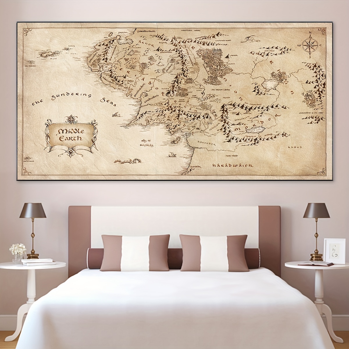 Mappa del mondo - Quadro da parete su tela, per soggiorno, camera da letto  o bagno, decorazione da parete con mappa del mondo, impermeabile, pronta da