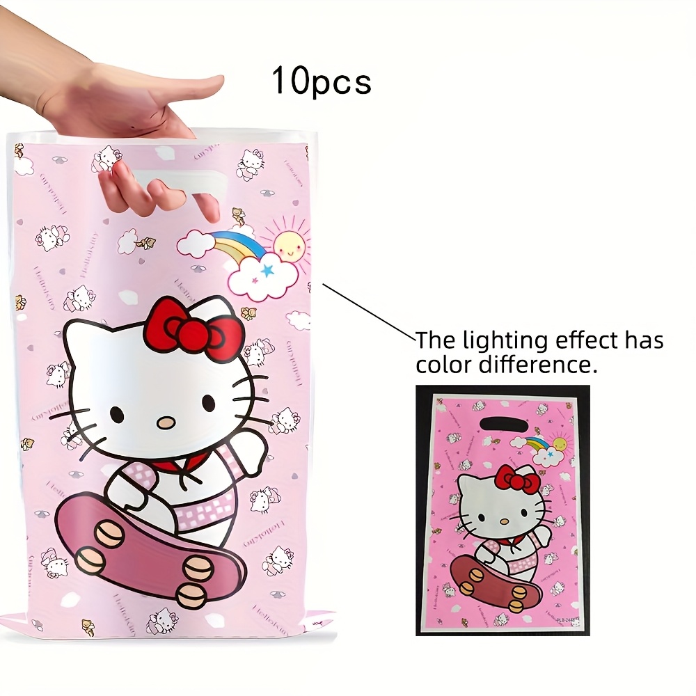 Image of 10pcs Hello Kitty Gift Bags, Handbags For Parties, Vibrant And Fun, Gift Plastic Bags, For Gatherings, Valentine's Day, Christmas