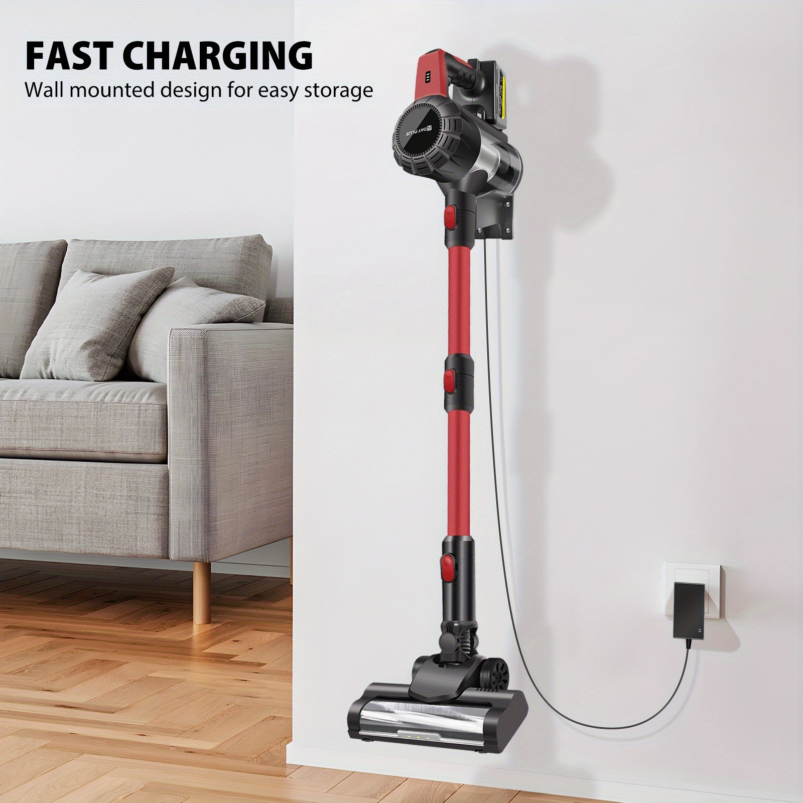 cordless vacuum cleaner red 140 watts 15 000 pa   lightweight 3 kg with hepa filter and led light for cleaning carpeted floors     touch cleaning of sofas carpets and car  