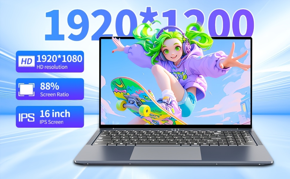 16 Inch Core I5 Laptop | 16GB RAM + 512GB SSD, Draagbare Computer met Verlicht Toetsenbord, Numerieke Toetsenbord, Type-C, TF Kaart Slot, USB 3.0*3, RJ45, 1080p Full HD, Linux Ubuntu OS