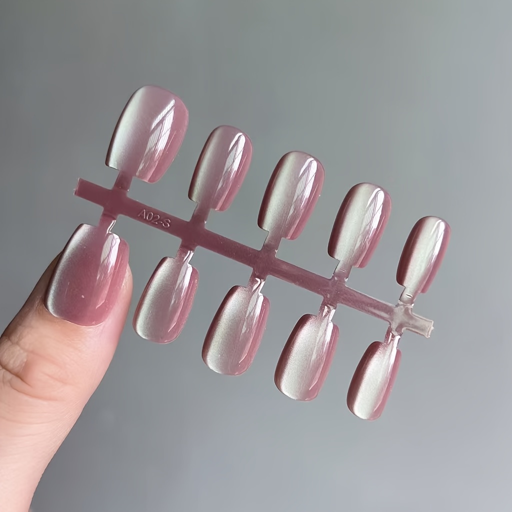 TEMU 30pcs Handmade Press-on Square Short Fake Nails Suitable For Prom, Dating, Picnics - Light Eye Glossy Short Nails, /korean Style For Parties,