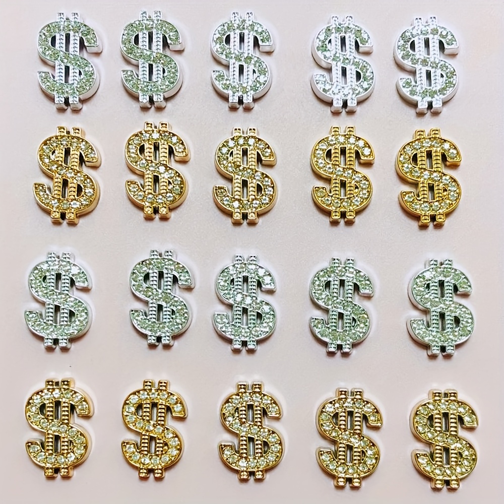 TEMU 20pcs Glitter Sweet Cute Coin Symbol With Rhinestone Charms Hollow Out Dollar Sign Accessories 3d Diy Junk Phone Case Laptop Computer Lighter