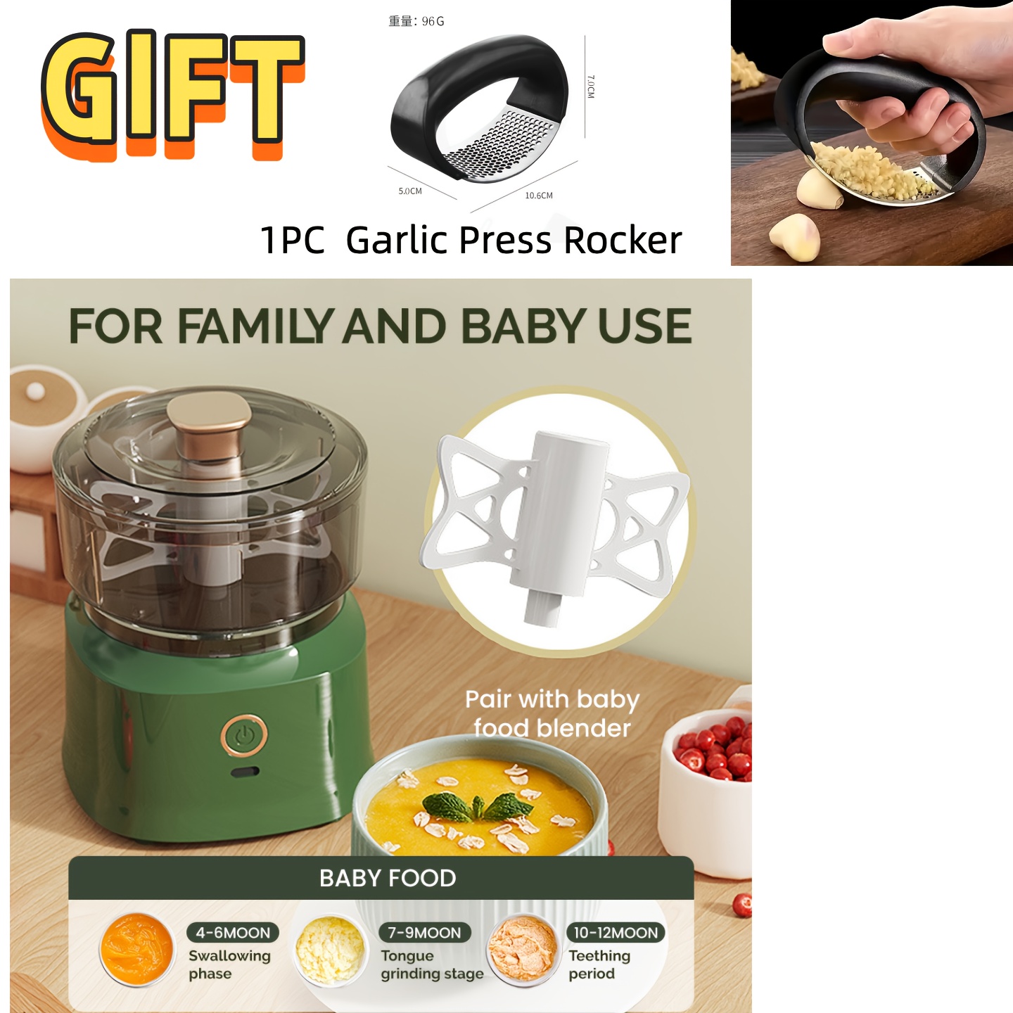 TEMU Food Processor With Meat Grinder, Vegetable And Garlic Mincer, Compact Electric Kitchen Appliance With Powerful Copper Motor, Usb Rechargeable