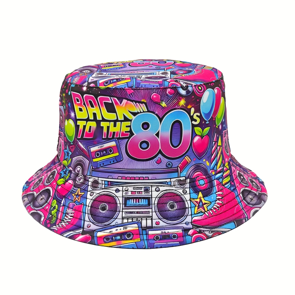 E-shop 1 Stück 80er Graffiti Party Bucket Hut, Unisex Outdoor Casual Leichter Reversibler Bucket Hut