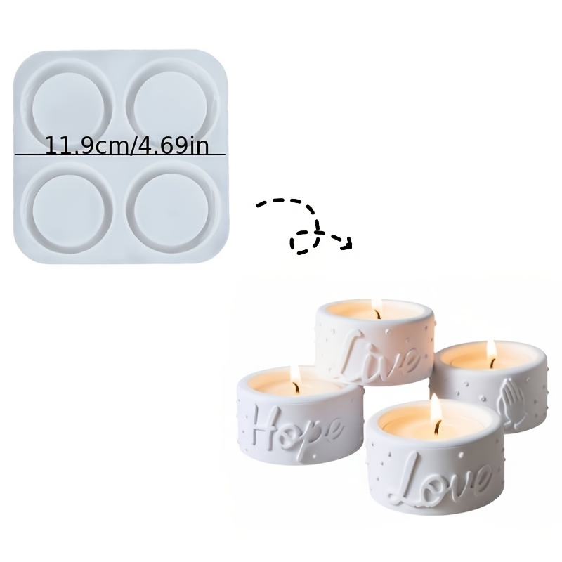 TEMU Set de 4 moules à DIY, porte-bougie à pois avec phrases de bénédiction, support pour bougie chauffe-plat, moule en plâtre pour décoration de