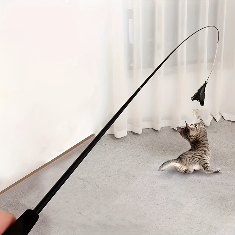 

Long Cat Teaser Pole With 3 Replaceable Feathers, Telescopic Rod, Durable Toys For Cats To Play And Entertain Themselves