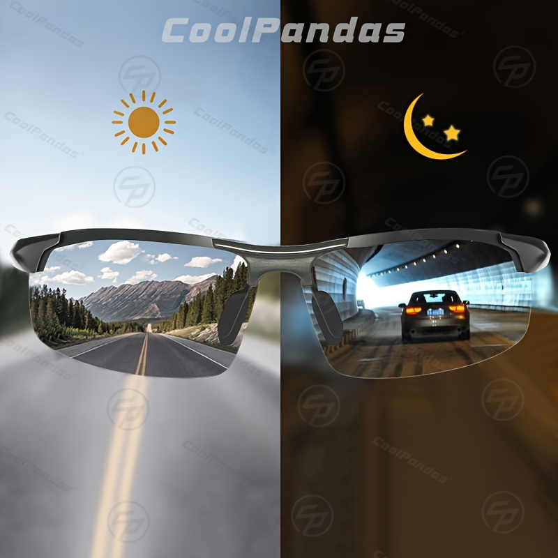 Coolpandas Aluminum Rimless Photochromic Sunglasses Men Polarized Day Night  Driving Glasses Chameleon Anti Glare Glasses Ideal Choice For Gifts, High-quality & Affordable