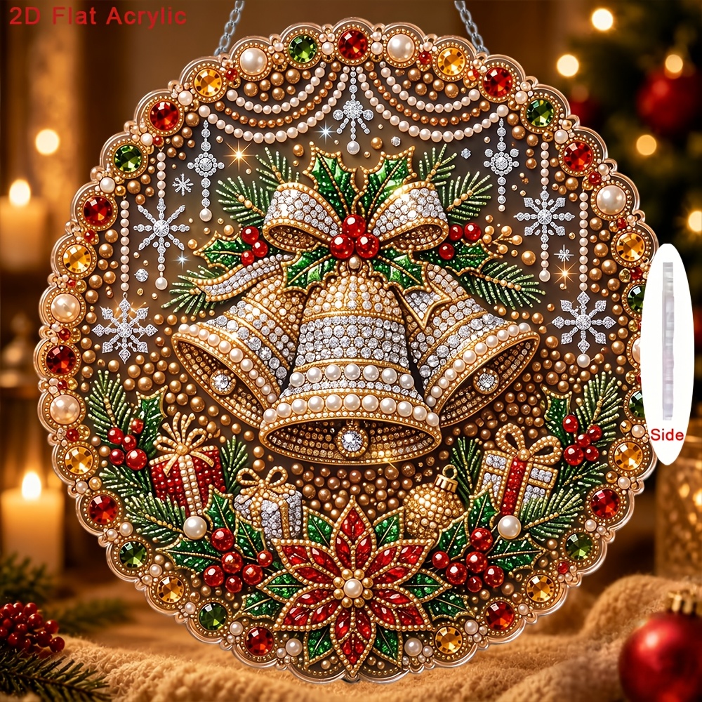 TEMU Plat 2D, Décorations de Noël Pendentif Cloche en Acrylique Incrusté de Perles et , Ornement pour Fête d'Année, Arbre de Noël, Décoration