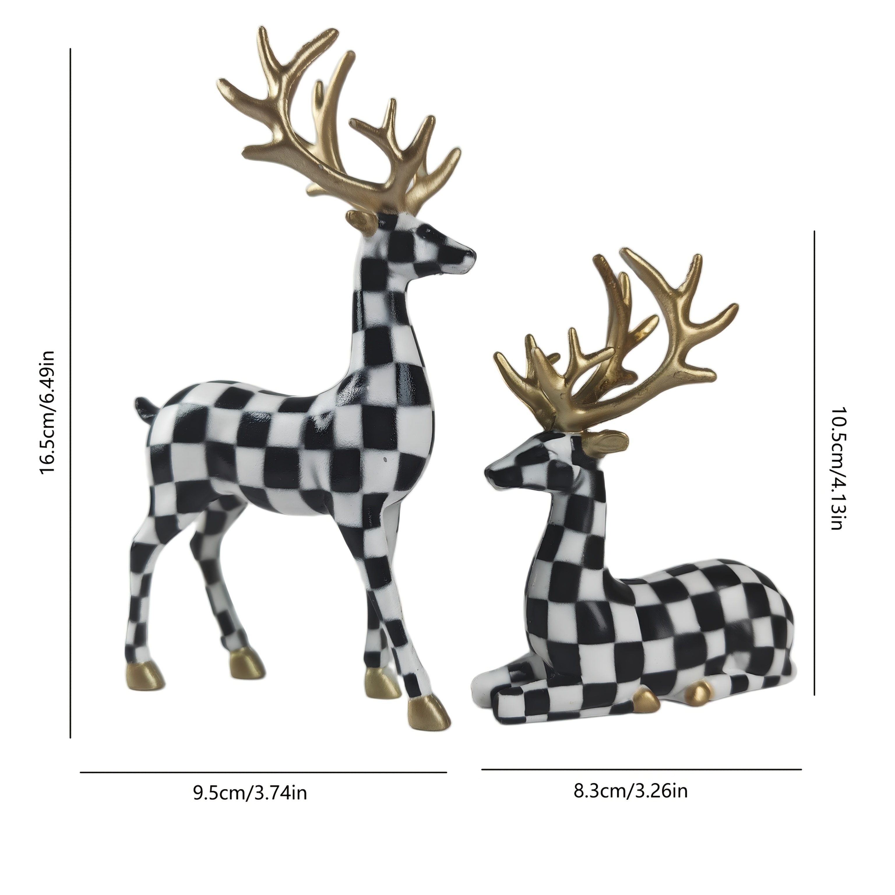 TEMU 1 Set Resin Checkered Deer Figurine Christmas Black White Reindeer Statue With For Living Room Cabinet Shelf Tabletop Home Xmas Decor