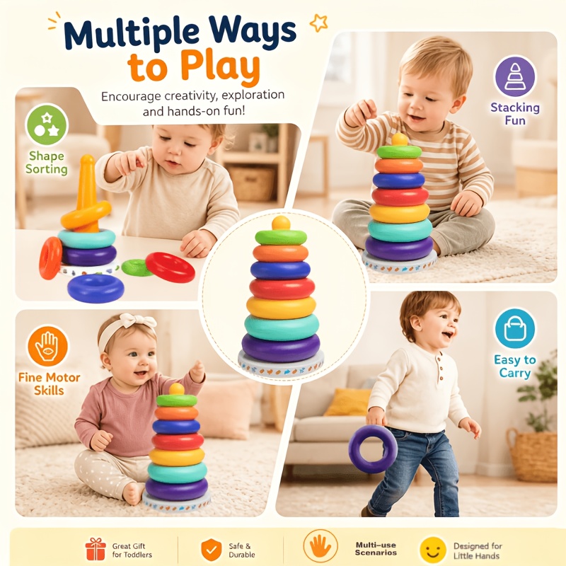 8pcs Spinning Sensory Stacking Rings for Babies