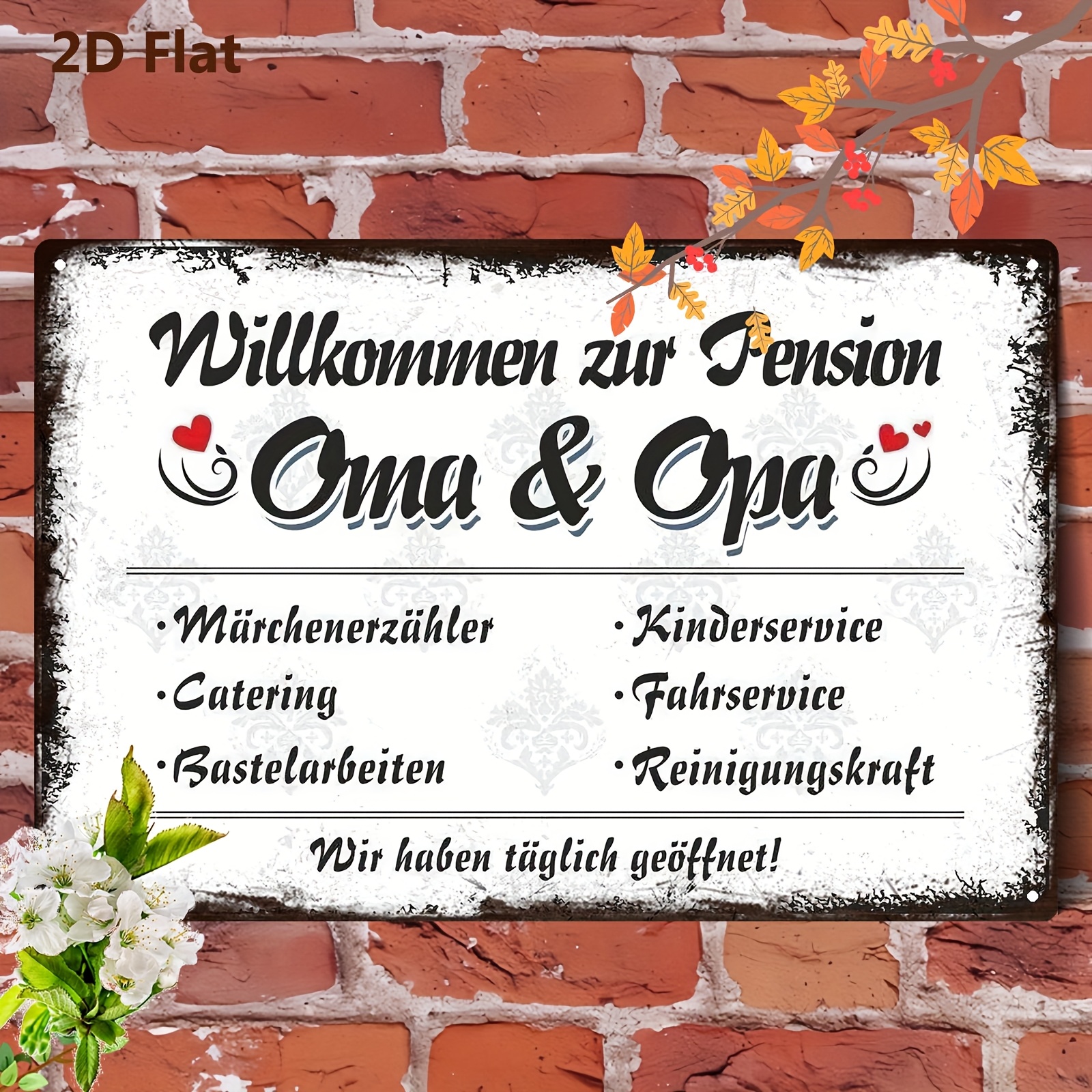 Image of 2d Flat, German "welcome To Grandma& " Metal Wall Sign, Rustic Decor With Oma& Opa Design, Gift For Home, Cafe, Office- German Art, 8x12 Inch, 2d Flat