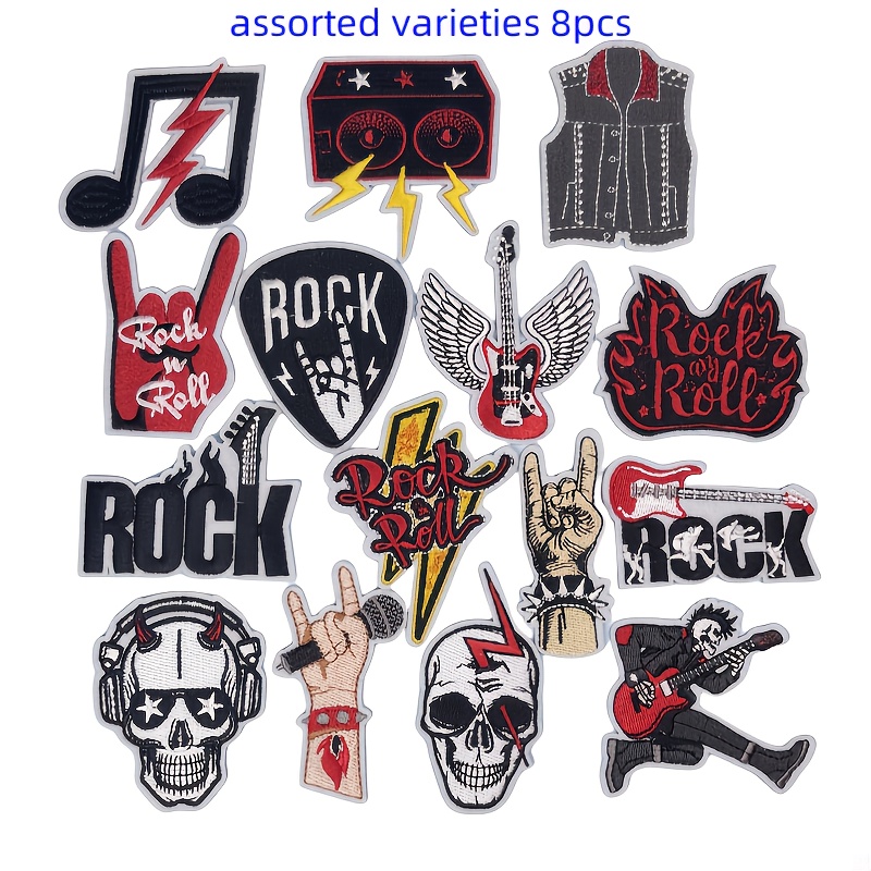 E-shop 8-teiliges kreatives Set im Rock-Design, Zubehör für die Geldbörsenherstellung, gestickte Patches für Kleidung, Schuhe, Hüte, , zum Aufbügeln