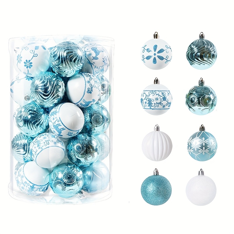 Image of 34pcs (or The 6cm Sphere) Wall-mountable Plastic Christmas Ornaments - Multicolor Pre-painted Reindeer & Holiday Balls Suitable For Tree, New Year, Valentine' & Decorations - -hook Decorative Spheres