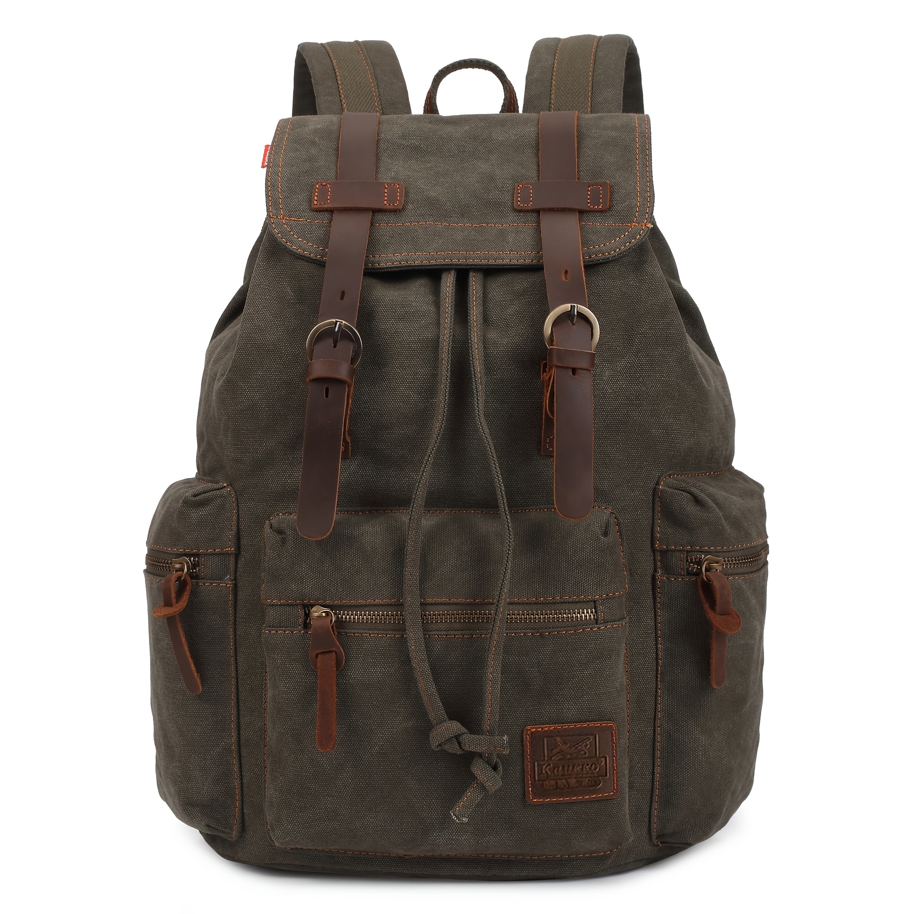 TEMU Unisex Retro Canvas Backpack, And Featuring Multiple Pockets, A Scientific Partition, And Leather Lace Details. Comfortable And Lightweight, In