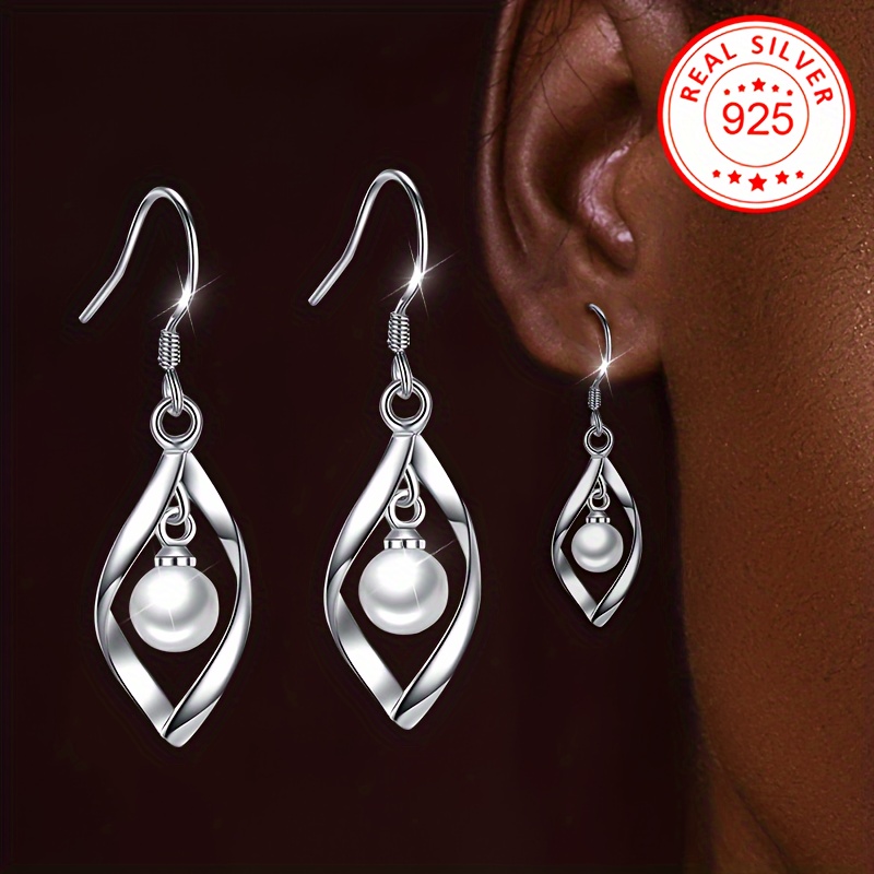 Women's Rhombus Shell Pearl Dangle Earrings S925 Silver