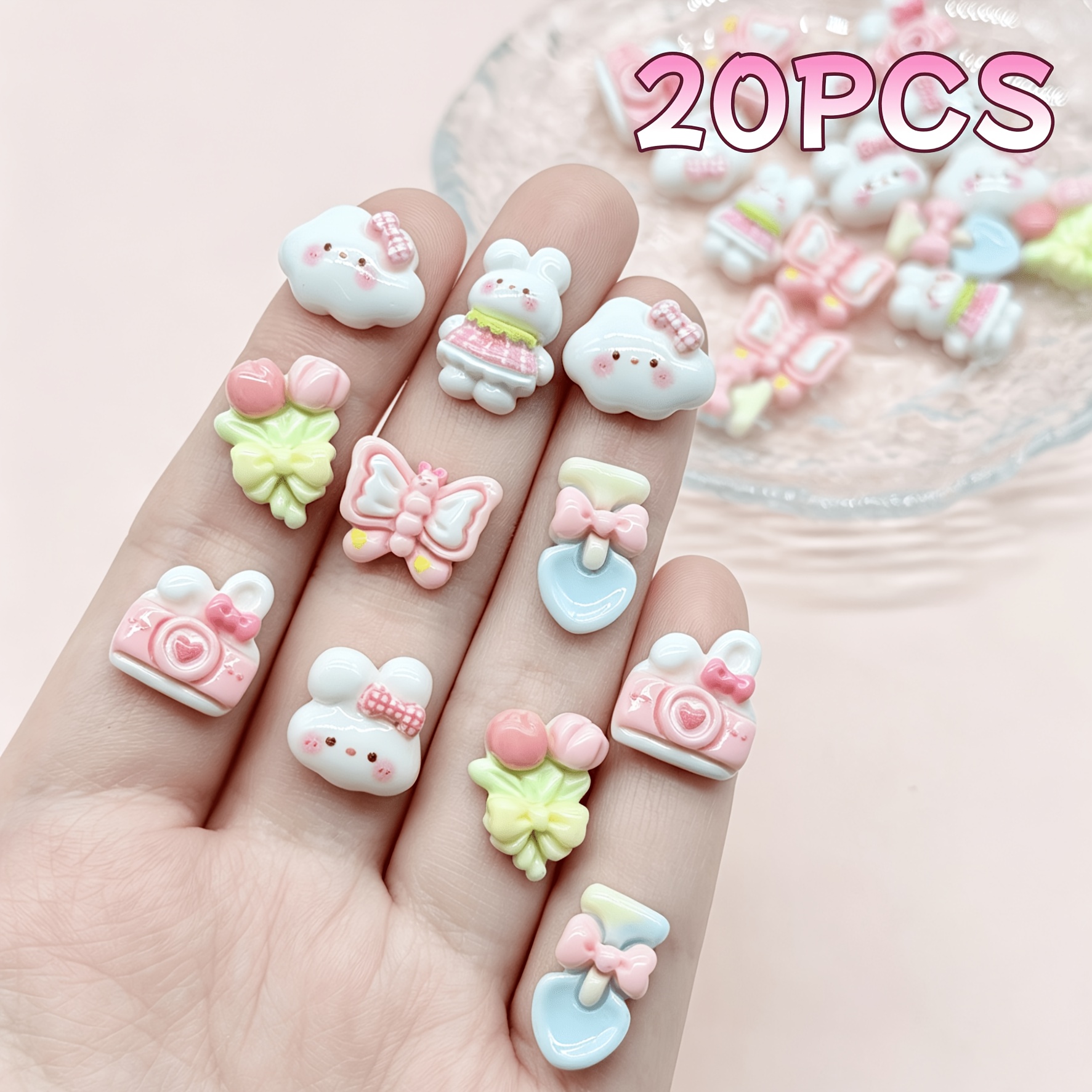 TEMU 20 pz Ciondoli Mini Lucidi e Carini in Resina a Forma di Cartone Animato con , Mazzi di Fiori e , Pietre Strass a Schiena Piatta Incluse. Ideali