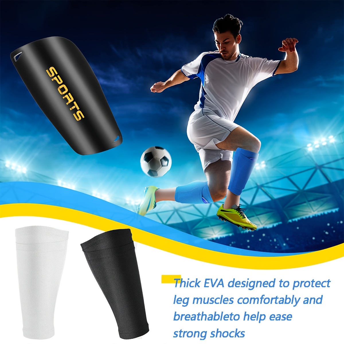 Diagonal Shin Guards + Sock Sleeve Combo - New Sports Accessory - Available in Black/White/Blue - Three Colors to Choose From, High-Quality, Durable, and Lightweight, Comfortable and Snug Fit Design, Outdoor Sports Football Equipment Accessory