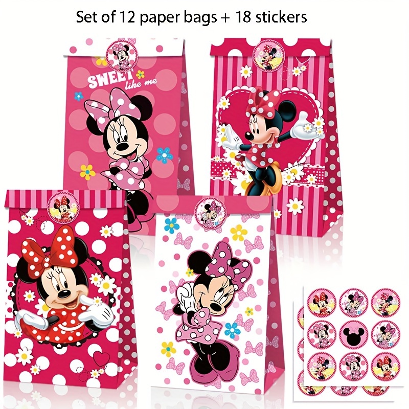 

12sets, Disney Mickey Mouse Kraft Paper Bag Set Gift Bag Kraft Paper Bag Tote Bag Birthday Party Decoration