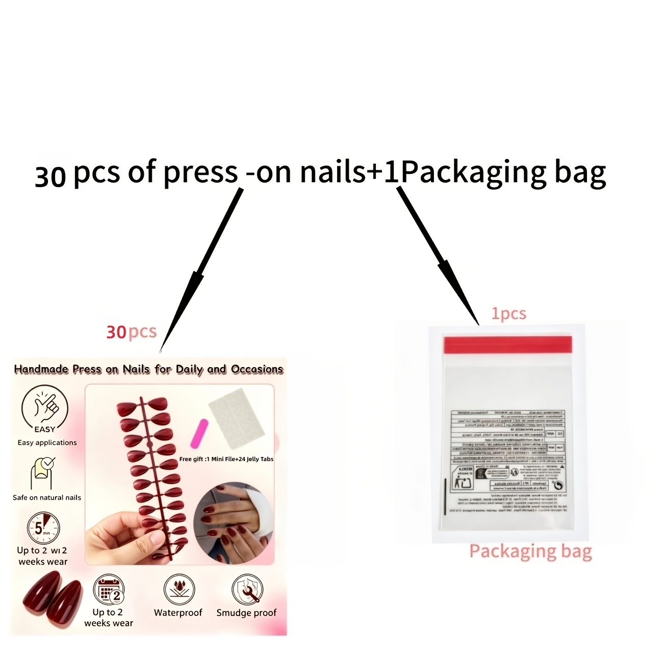 TEMU 30pcs Wine Red Almond Press-on Nails. Stylish And Gentle False Nails, Ideal For Ladies And For Work, Parties And Daily Wear. Easy To Remove And