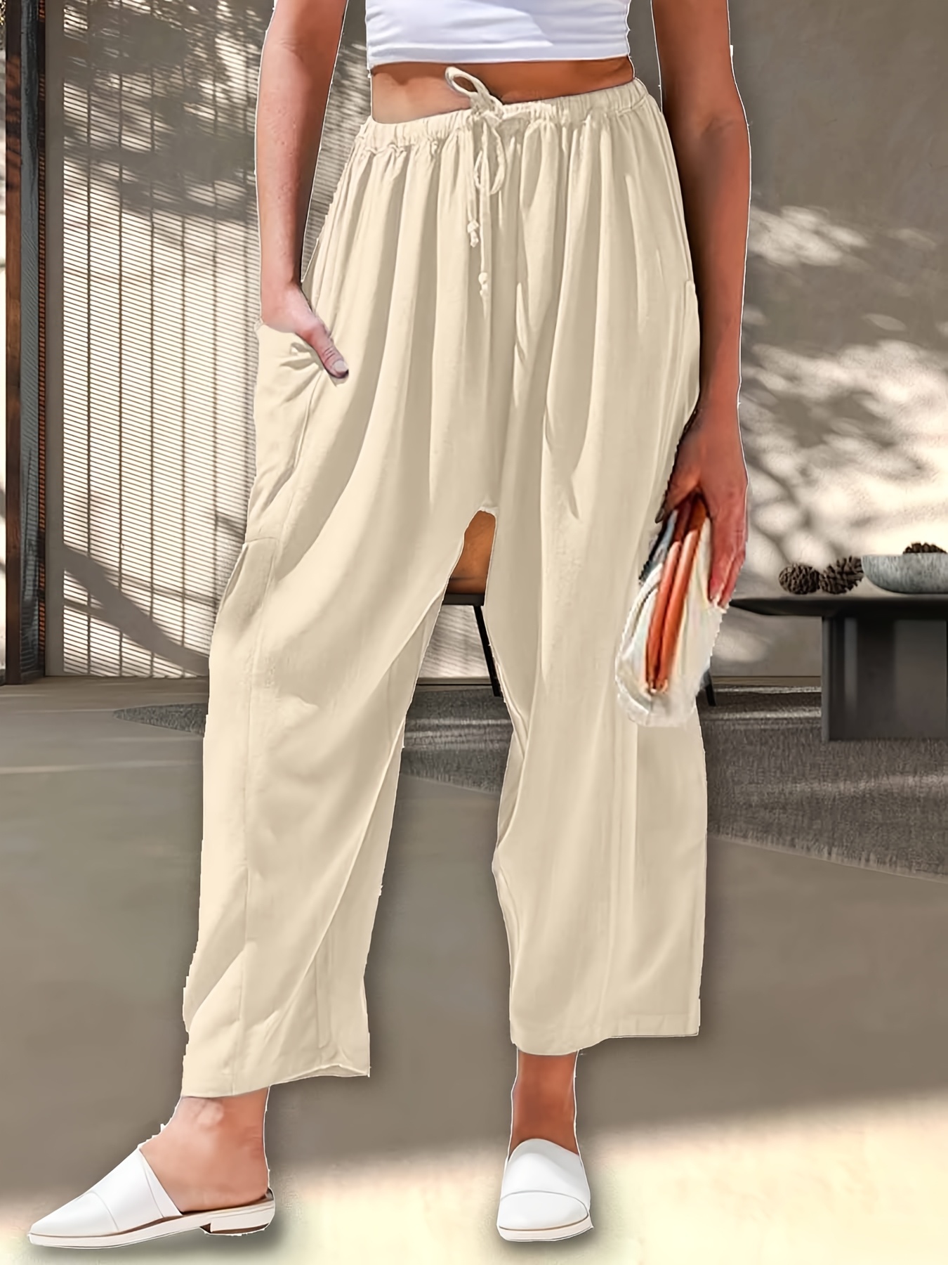 Women's Wide Leg Harem Pants - Super Baggy Casual Beach Palazzo Pants With Pockets