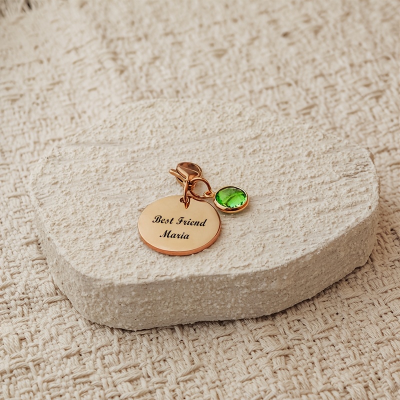 Personalized 304 Stainless Steel Birthstone & Flower Charm Pendant Necklace