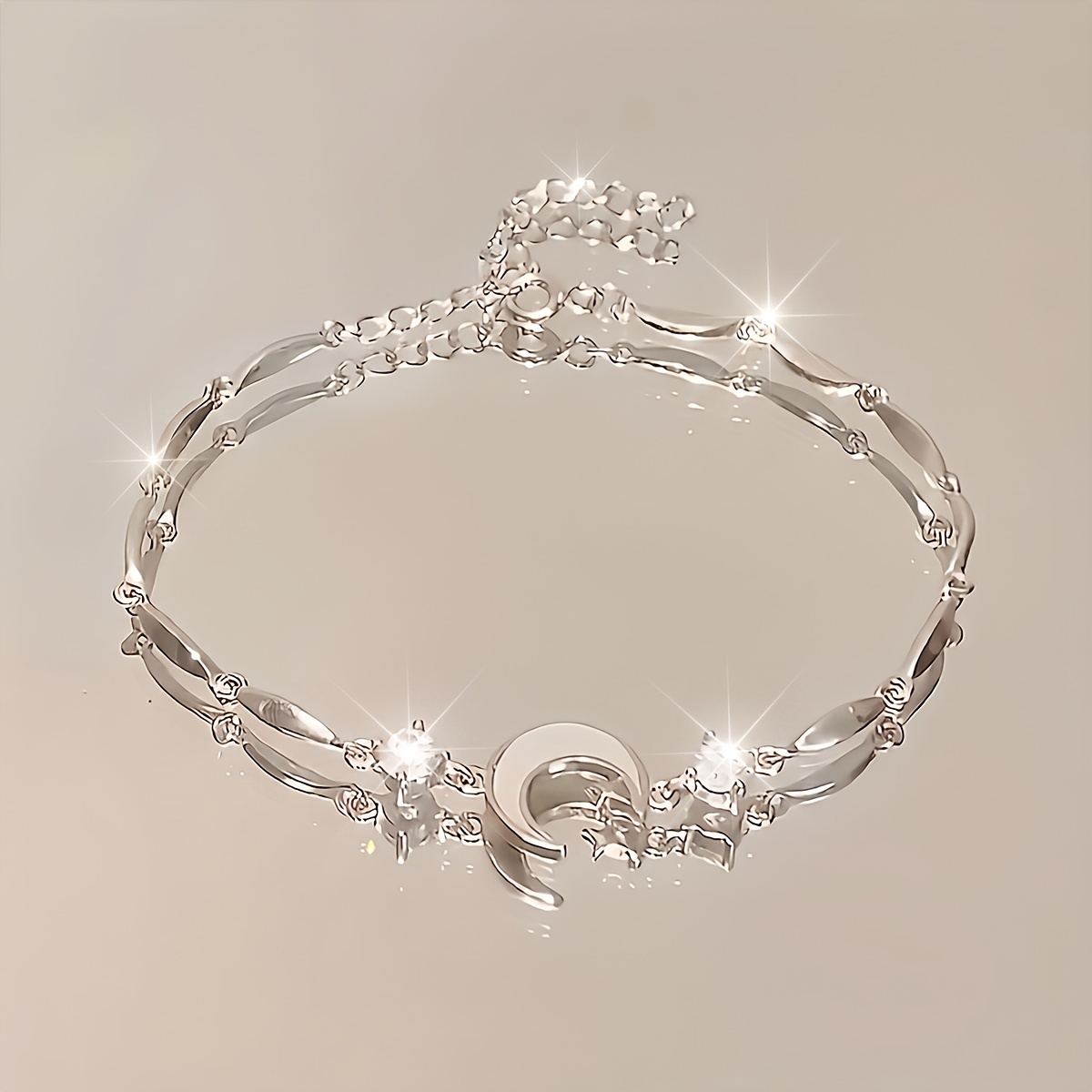 TEMU Bracelet Élégant avec Breloque Croissant, Bracelet Tendance et Facile en Acier Inoxydable, Cadeau Idéal pour Faire Connaître les Étoiles à une ,