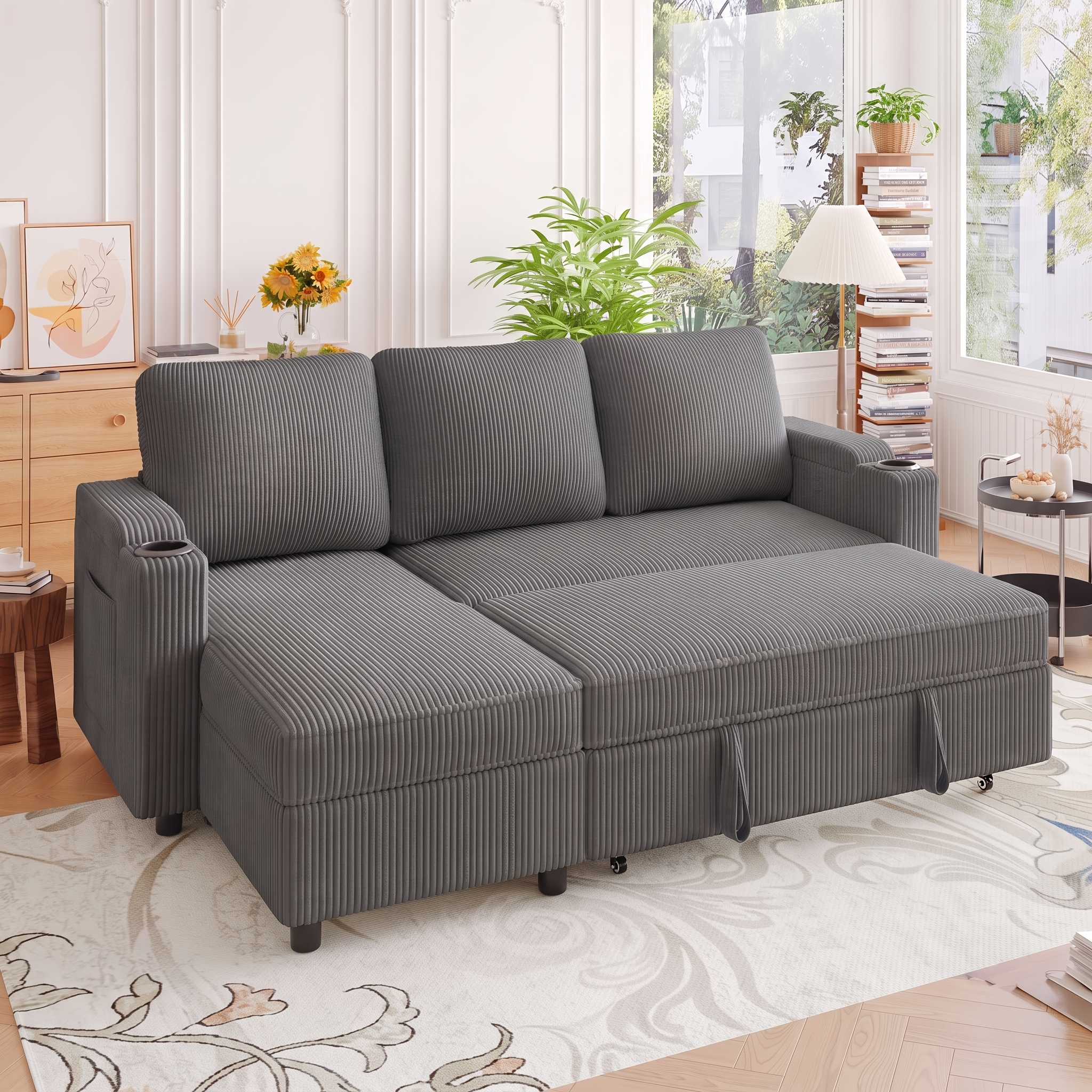 Image of Sofa Bed With Storage, L-shaped Sofa Bed, Three-seater Sofa, Pull-out Chaise Longue Sofa Bed, Compact Corner Sofa, Expandable Living Solutions For Families And Living Rooms, Dark Grey
