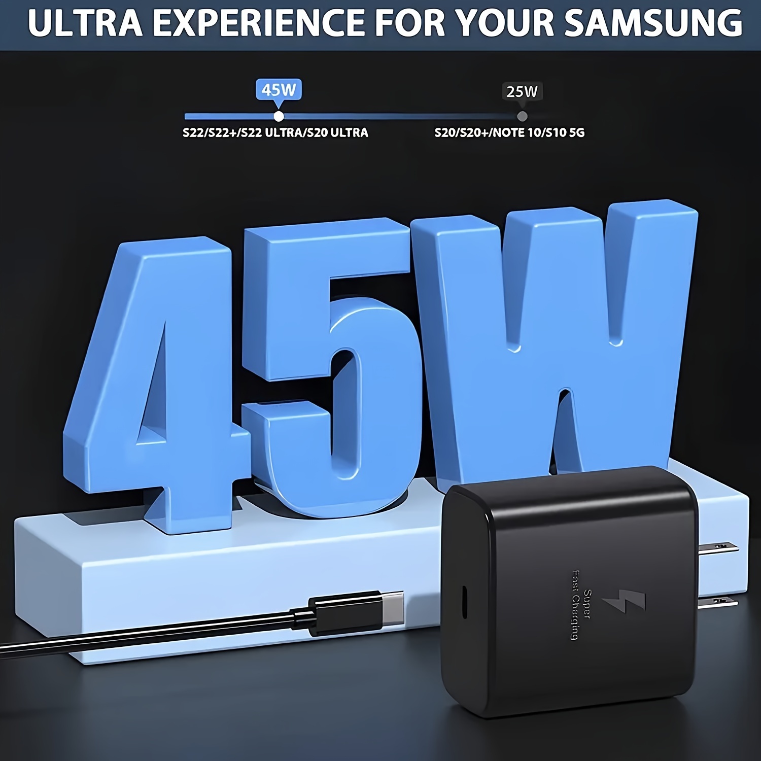 Cargador de pared de carga súper rápida USB C de 45 W, cargador súper  rápido USB-C de 45 W tipo C para Samsung Galaxy S22 Ultra/S22 Plus/S22/S21
