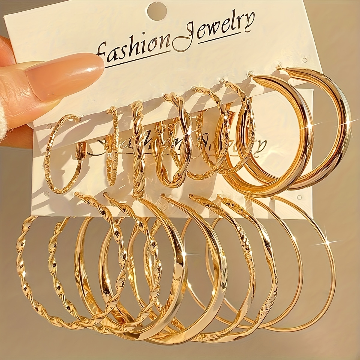 Image of 16pcs Bohemian Minimalist Geometric Hoop Earring Set, Twisted And Texture Design Round Earrings, Women's Casual Versatile Daily, Party, Date Wear Ear Jewelry