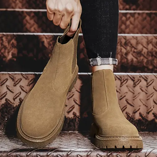 남성용 빈티지 부츠 - 미드캘프, 슬립온, 라운드 토, 내구성 있는 고무 밑창, pu 안감, 야외 및 캐주얼 의상용 캐주얼 부츠
