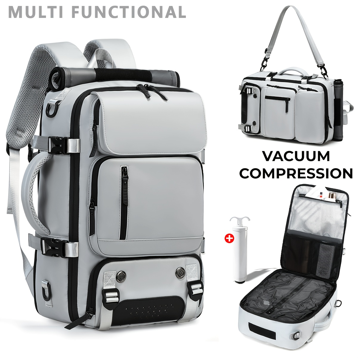 TEMU New Vacuum Compression Men's Backpack With Vacuum Pump, Business Casual Multi-functional 16-inch Laptop Bag, New Vacuum Bag, Airline-approved