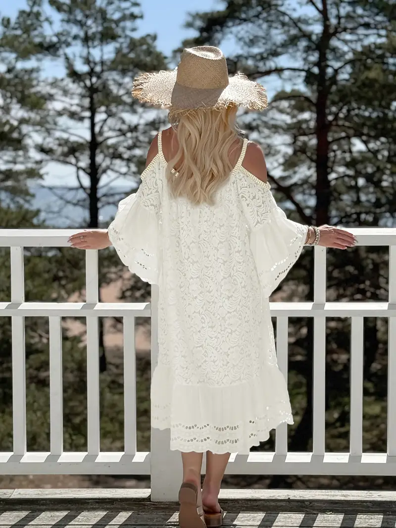 flare sleeve hollow out lace embroidery dress DEAT 2026 Autumn Women's Dress Lace Embroider Flare Sleeve Hollow Out Fashion Pleated Elegant Short Dresses Female New 13DB4750