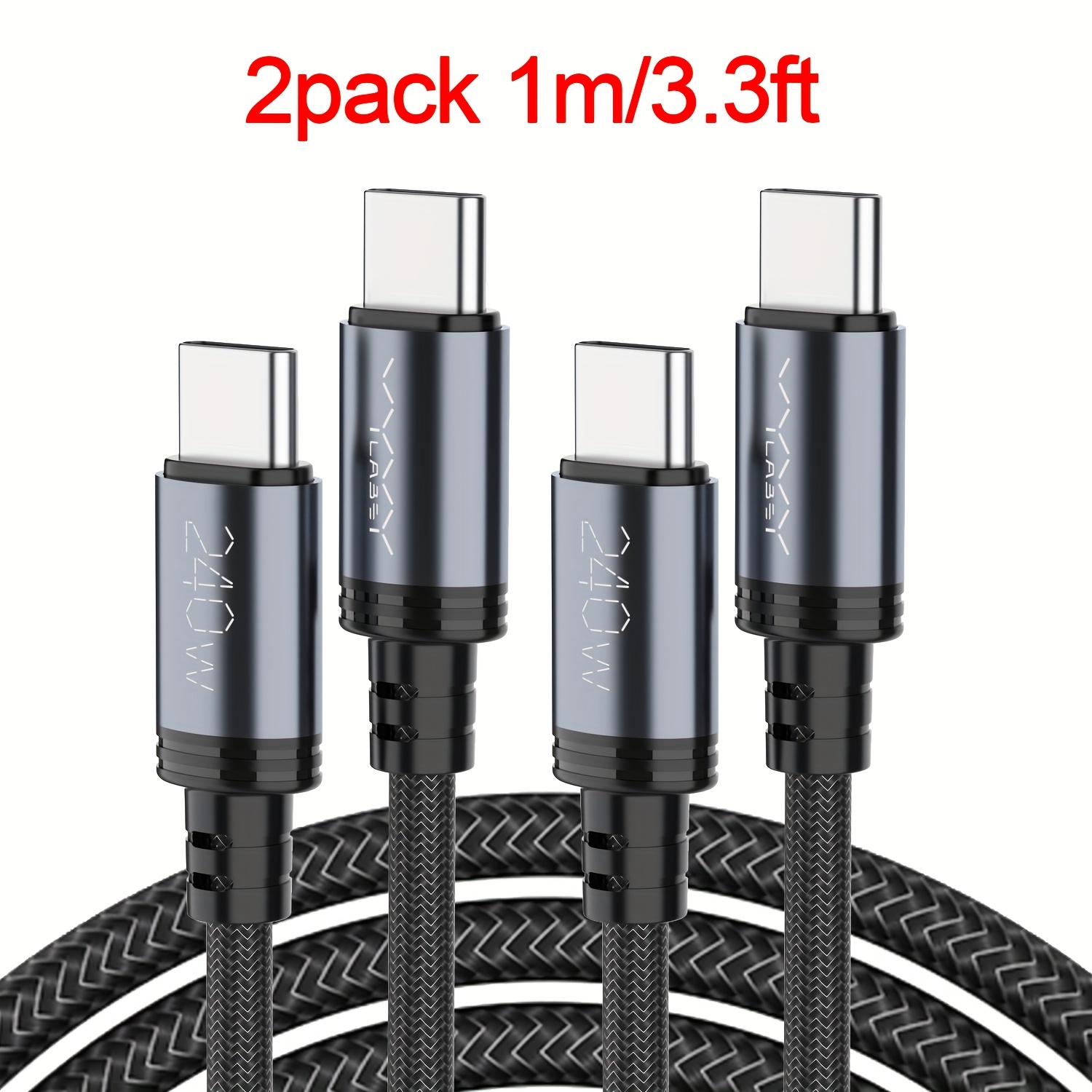 E-shop 2er-Pack 240W USB-C-Schnellladekabel, Typ-C-Schnellladekabel, (10ft/6.6ft/3.3ft) USB-C-auf-USB-C-Kabel, super schnelles Typ-C-Ladekabel, 480 /s