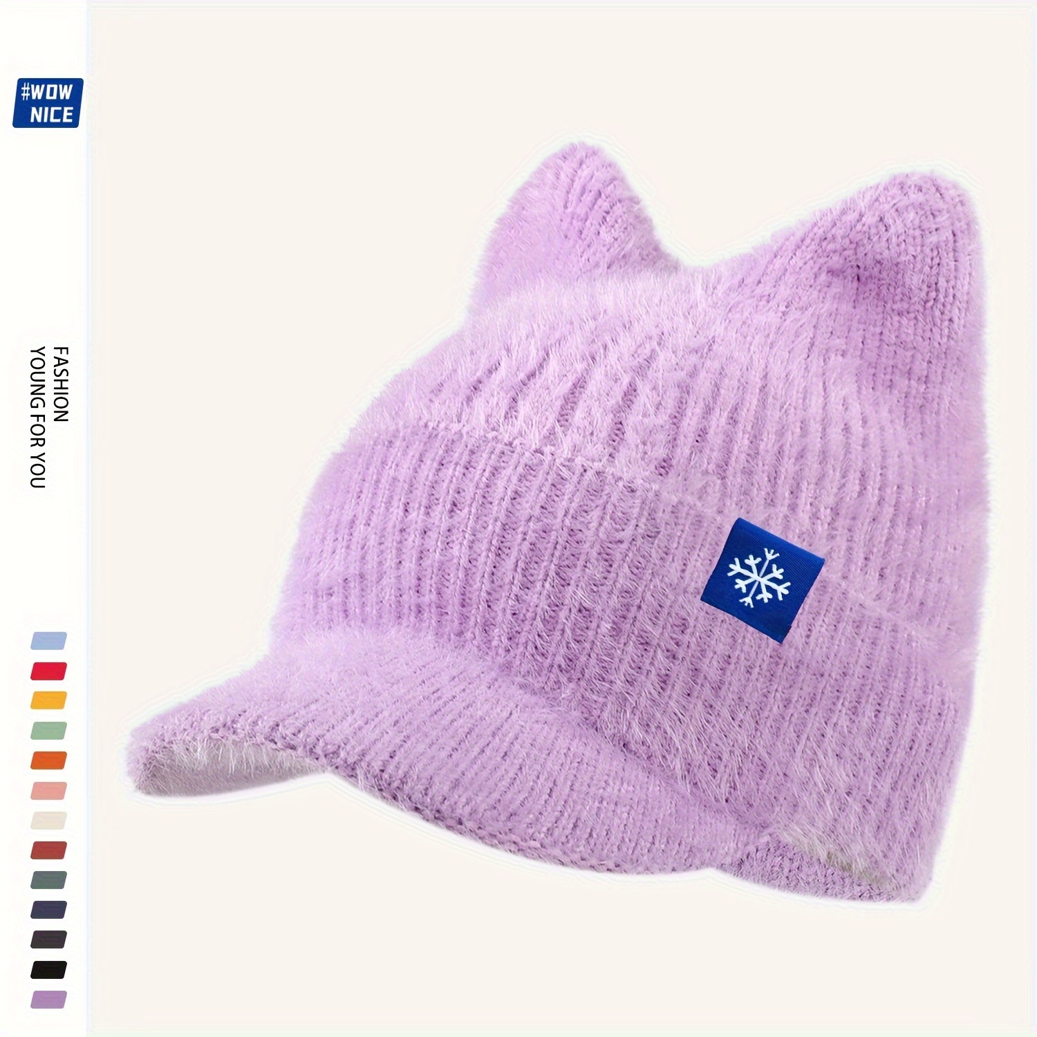 TEMU Cozy Knit Beanie With Cat Ears - Soft, Stretchy Winter Hat For , Skiing, Cycling & Outdoor Activities , Ideal Christmas Gift