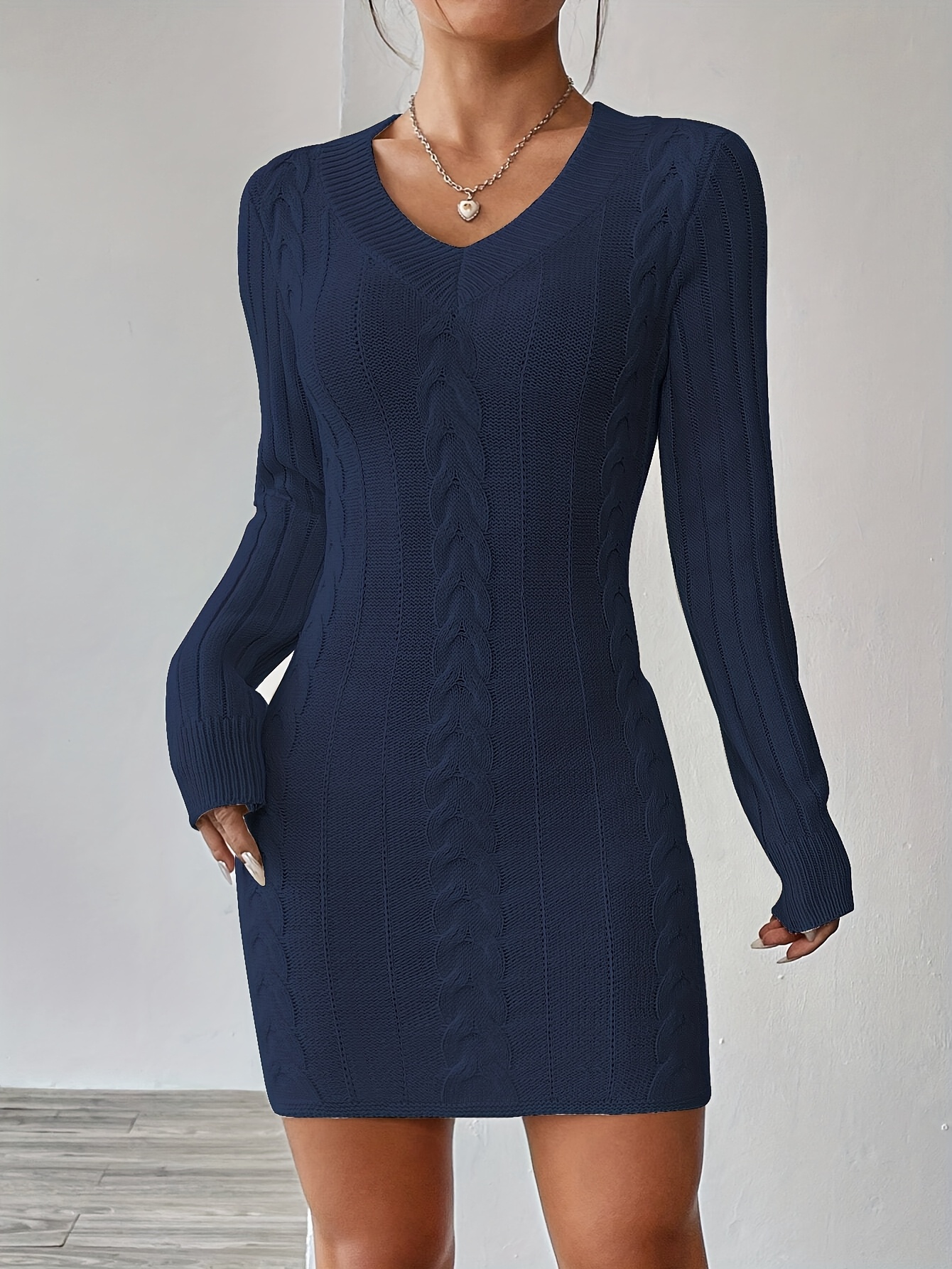 a stylish casual v neck dress autumn winter - Temu Austria