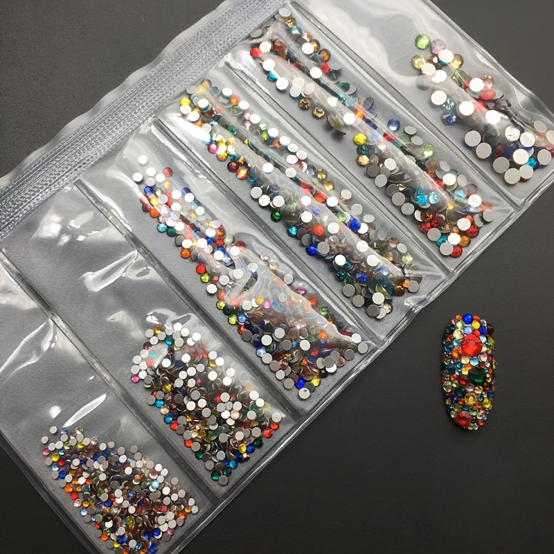 TEMU Diamantes de para uñas en bolsa, con compartimentos, y tamaños , adornos para uñas, decoraciones de circonita de cristal, adornos 3D irregulares
