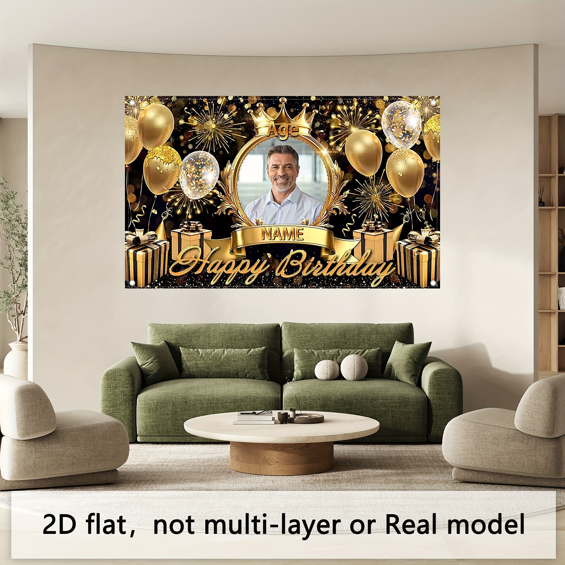2d flat diy customization 100  polyester 72x43inch 96x60inch golden glitter happy birthday english french german spanish personalized photo name age balloons fireworks flag     party gift event decoration photography backdrop packaged with four hole edges machine washable low temperature ironing wrinkles   completely   frosted zipper bag packaging 0