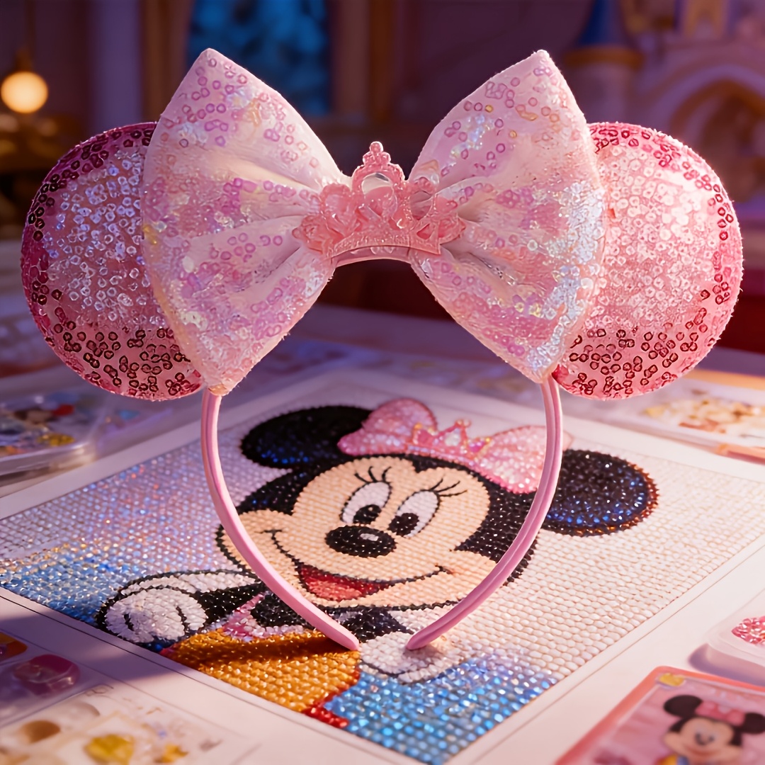 TEMU Kit de pintura de diamantes: Kit de pintura de diamantes de de Minnie Mouse de , con de lentejuelas brillantes, un accesorio para el pelo de