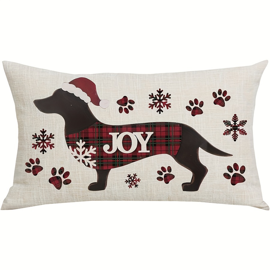 

1pc, Brown Dachshund Dog Snowflakes Joy Merry Christmas Winter Home Sofa Chair Bed Decoration Lumbar Pillowcase Linen Decorative Throw Pillow Cover Case Rectangular 12 X 20 Inch