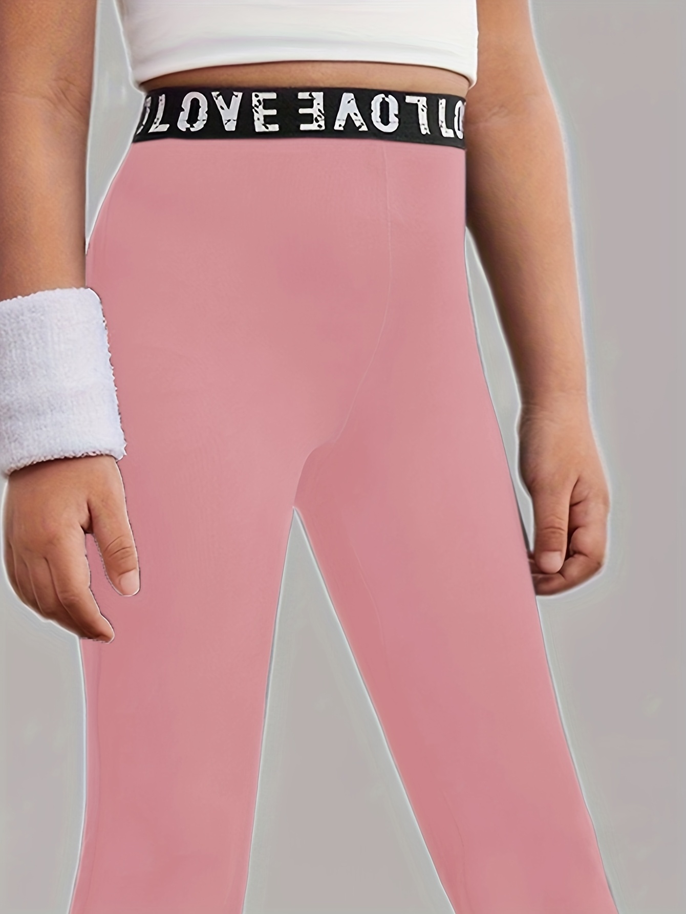 Knit Solid Letter Decor Fitted Flare Pants for Kids
