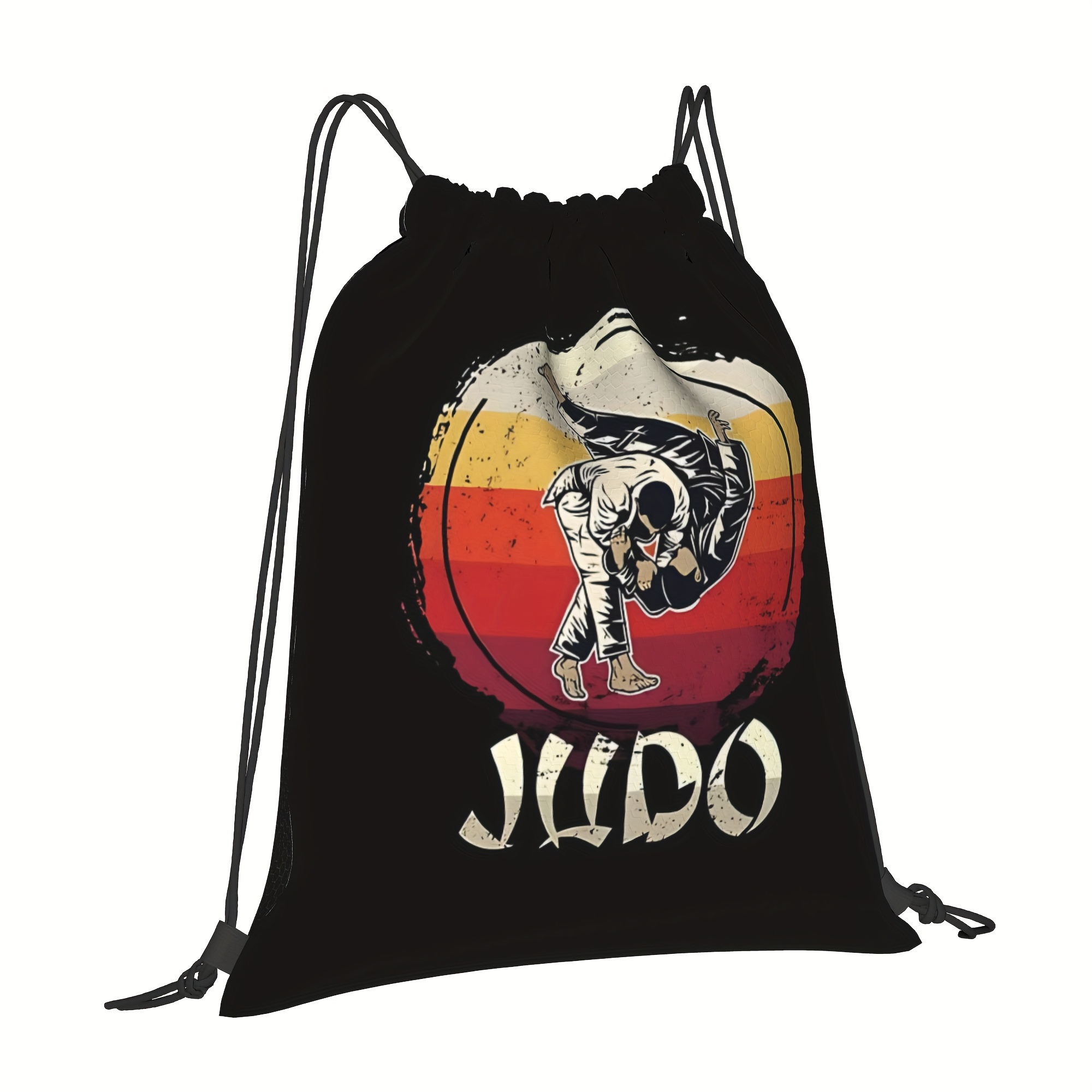 TEMU Judo Match Silhouette With Vintage Gradient Ring, "judo" Slogan Drawstring Pouch, For Gym/court/training/travel/cycling, Yoga/travel