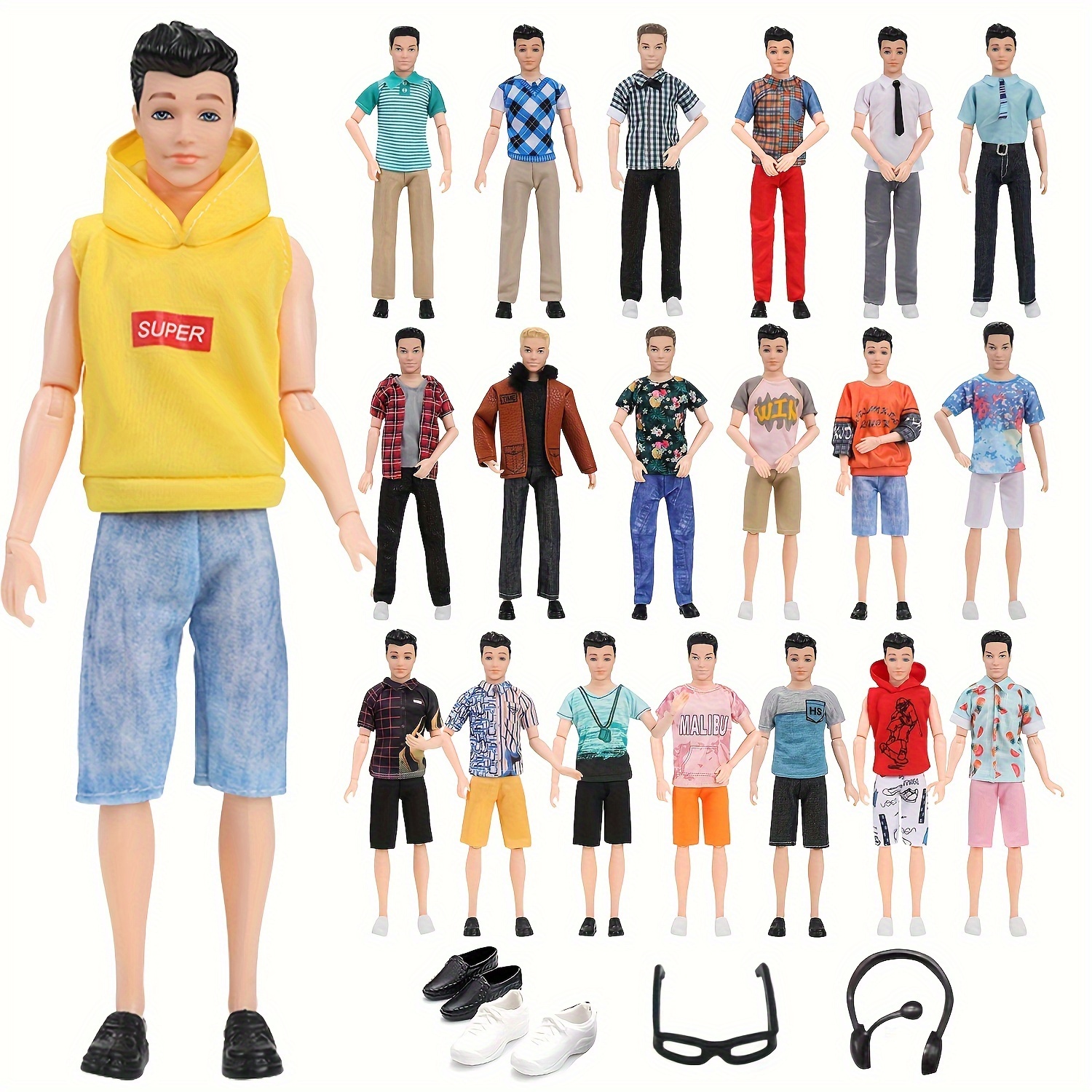 

11.5 In Doll Clothes And Accessories, Doll Outfit For 12 In Doll, Including 3 Casual Top 3 Pants, 2 Pairs Of Shoes, 1 Glasses, 1 Headphones