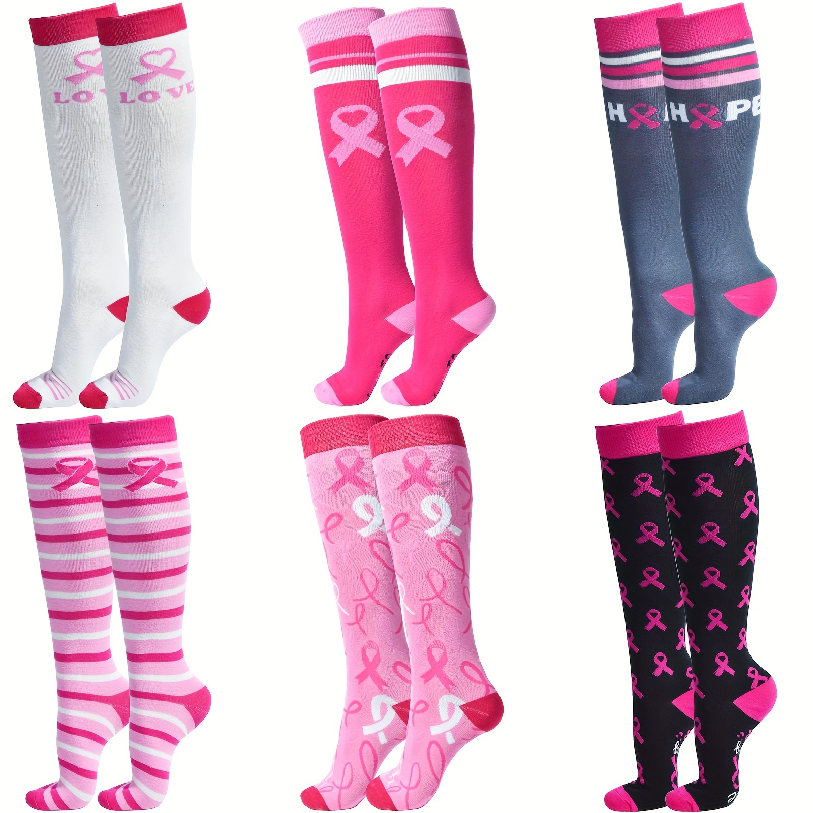 

6 Pairs Of Awareness Socks, Sports Style Socks With , Calf Socks And Knee High Socks, Nurse Socks