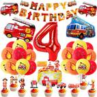 fire truck emergency vehicle balloon set vibrant red with happy birthday banner fire truck cake and cupcake toppers for parties birthday party decorations fire truck theme durable rubber balloons birthday party decorations