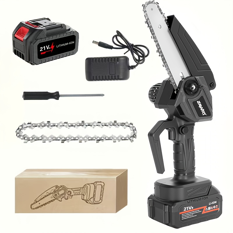 TEMU Mini 6-inch Cordless Chainsaw With Splash Guard & Safety Lock, Great For Gardening, Camping, Firewood, And A Perfect Gift For Parents.black