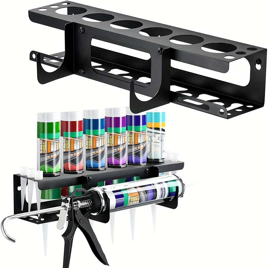 Caulking Gun Rack Tool Holder, Glue Gun and Tube Rack, Wall-Mounted Manual Loading Tool Storage Rack, Holds 6 Tubes and Loading Nozzles, Storage Box for Workshops, Shops, Garages, Storage Racks