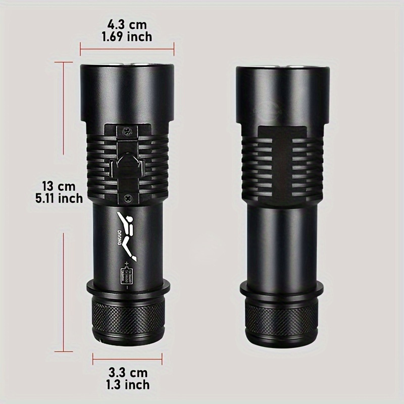 Torcia Subacquea Ricaricabile - Impermeabile Fino A 200m, Luce Forte, ABS, Con Cinghia