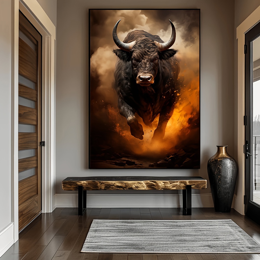 

Frameless Modern Canvas Wall Art - White Furious Bull Print, Large Decorative Poster For Home And Office, 31.49 X 47.24 Inches, High-quality Canvas Material – Living Room And Bedroom Decor